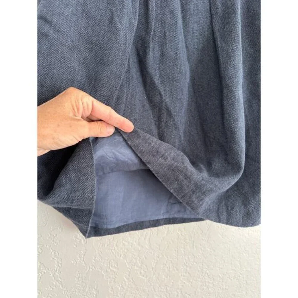 Tabitha Anthropologie Blue Linen Skirt Size 6 Academia Mini School Twee Pockets - Picture 4 of 6